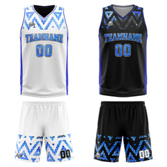 Benutzerdefinierte Reversible Basketball Jersey Personalisierte Print Name Nummer Logo Blau-Schwarz-Weiß