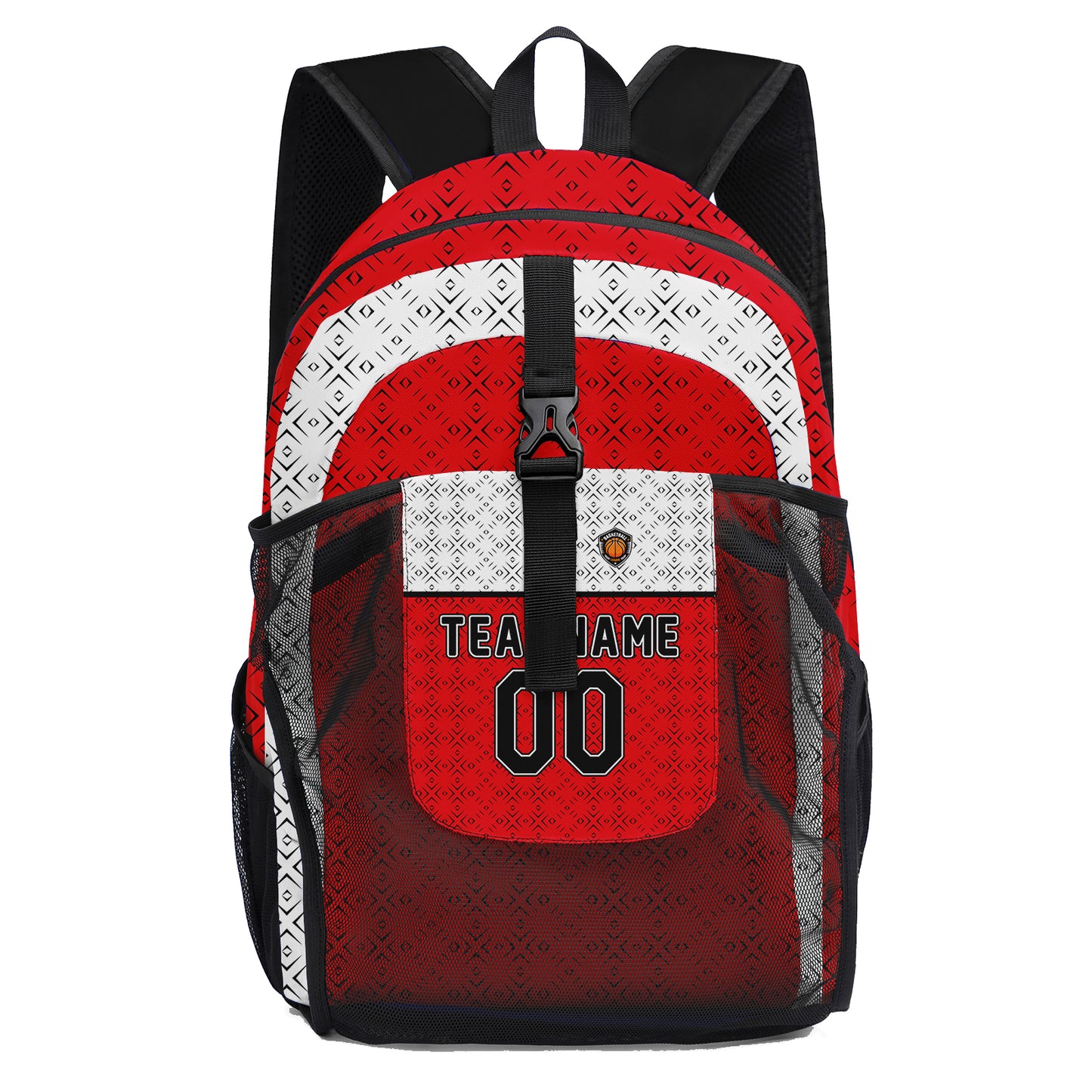 Anpassen Rot  Weiß Sport Rucksäcke Mit Personalisiert Namen, Zahlen und Logos