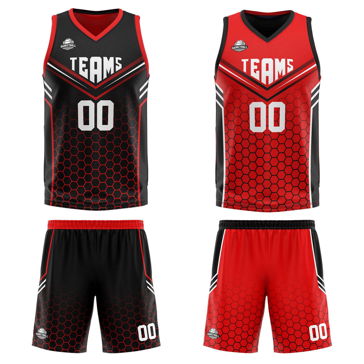 Benutzerdefinierte Schwarz Rot Reversible Basketball Jersey Personalisierte Print Name Nummer Logo