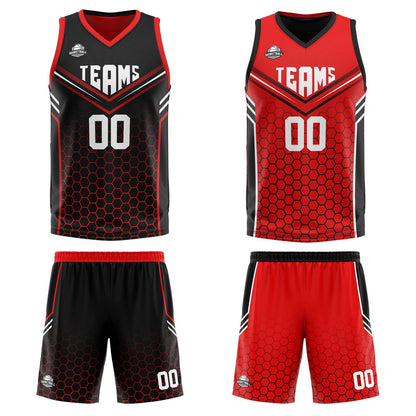 Benutzerdefinierte Schwarz Rot Reversible Basketball Jersey Personalisierte Print Name Nummer Logo
