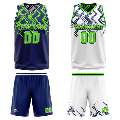 Benutzerdefinierte Marine Neon Grün Reversible Basketball Jersey Personalisierte Print Name Nummer Logo
