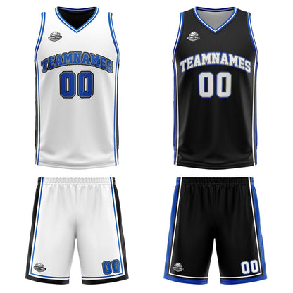 Benutzerdefinierte Weiß Schwarz Royal Reversible Basketball Jersey Personalisierte Print Name Nummer Logo