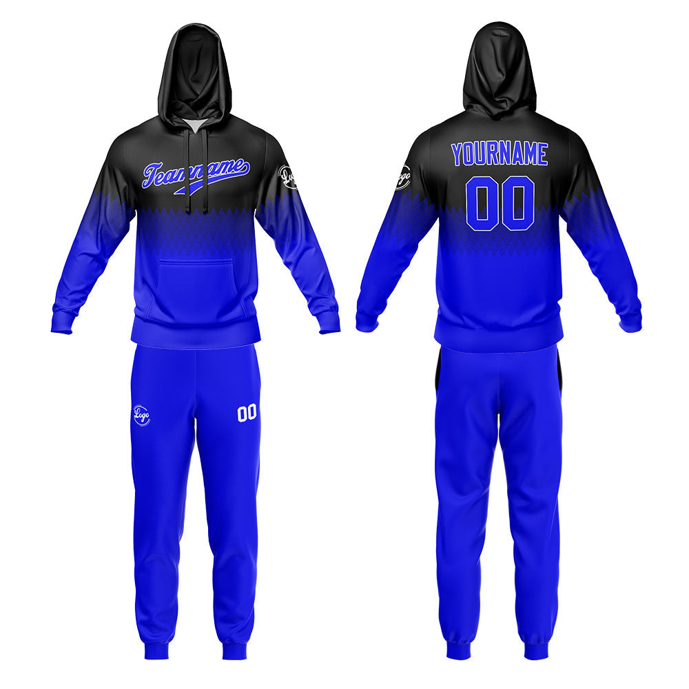 Benutzerdefiniert Schwarz Blau Tarnung Sport Jersey Satz Trainingsanzug Zur Seite fahren Kapuzenpullover Oberteile und Hose Satz Königlich