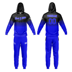 Benutzerdefiniert Schwarz Blau Tarnung Sport Jersey Satz Trainingsanzug Zur Seite fahren Kapuzenpullover Oberteile und Hose Satz Königlich