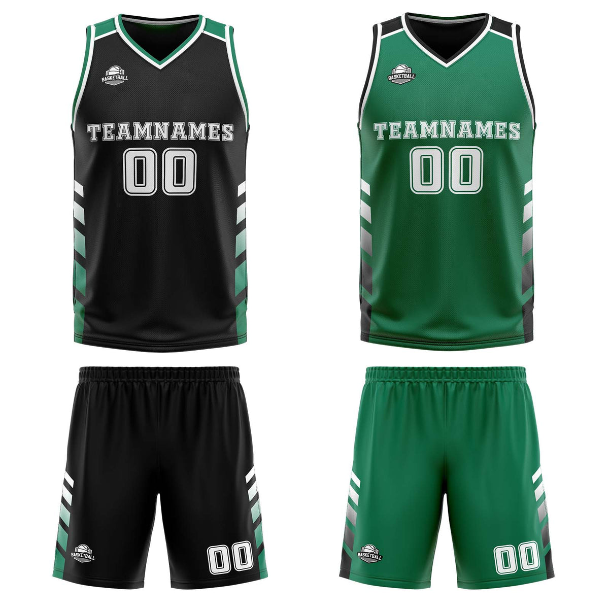 Benutzerdefinierte Schwarz Grün Weiß Reversible Basketball Jersey Personalisierte Print Name Nummer Logo