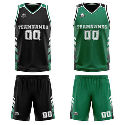 Benutzerdefinierte Schwarz Grün Weiß Reversible Basketball Jersey Personalisierte Print Name Nummer Logo