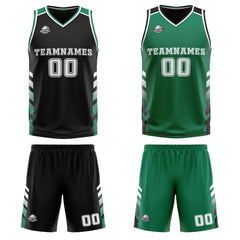 Benutzerdefinierte Schwarz Grün Weiß Reversible Basketball Jersey Personalisierte Print Name Nummer Logo