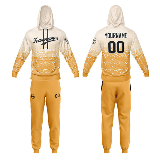 Benutzerdefiniert Weiß Gelb Tarnung Sport Jersey Satz Trainingsanzug Zur Seite fahren Kapuzenpullover Oberteile und Hose Satz Königlich
