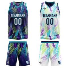 Benutzerdefinierte Lila Lichtblau Reversible Basketball Jersey Personalisierte Print Name Nummer Logo