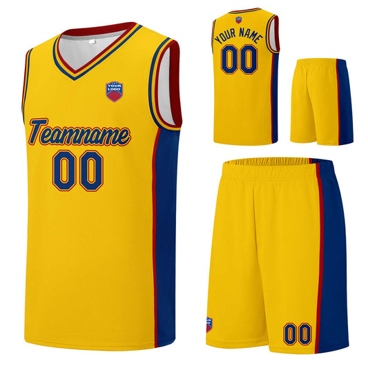 Individuelle Basketball-Jersey-Shorts für Männer und Frauen. Gestickter und gedruckter Name, Nummer und Logo Gelb