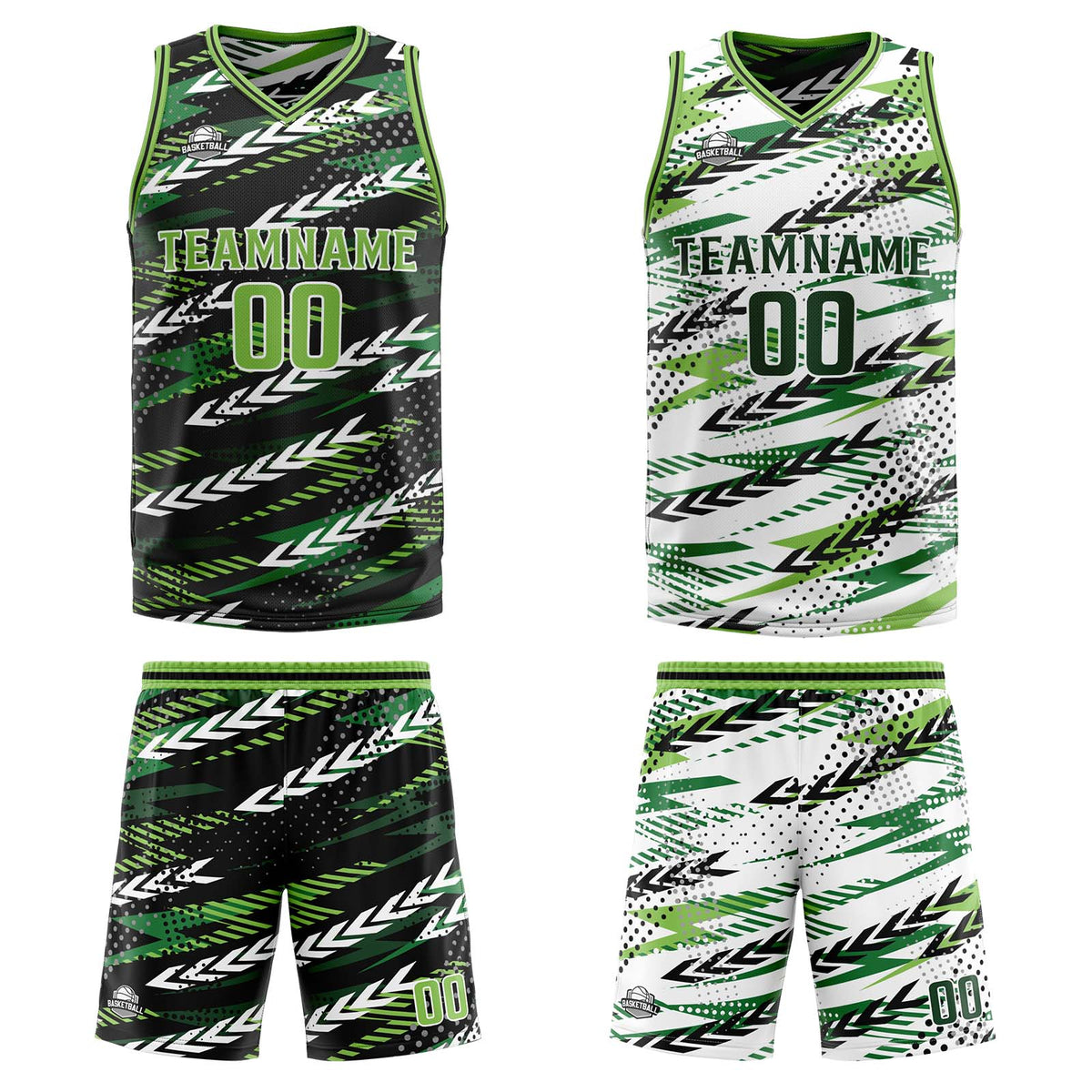 Benutzerdefinierte Schwarz Dunkelgrün Reversible Basketball Jersey Personalisierte Print Name Nummer Logo