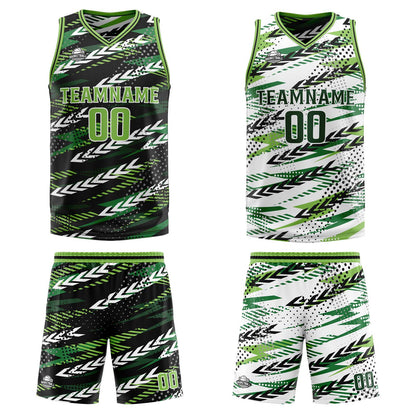 Benutzerdefinierte Schwarz Dunkelgrün Reversible Basketball Jersey Personalisierte Print Name Nummer Logo
