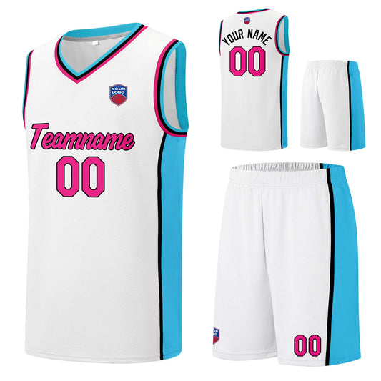 Individuelle Basketball-Jersey-Shorts für Männer und Frauen. Gestickter und gedruckter Name, Nummer und Logo Weiß