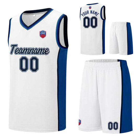 Individuelle Basketball-Jersey-Shorts für Männer und Frauen. Gestickter und gedruckter Name, Nummer und Logo Weiß