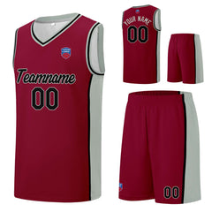 Individuelle Basketball-Jersey-Shorts für Männer und Frauen. Gestickter und gedruckter Name, Nummer und Logo Burgund&Grau