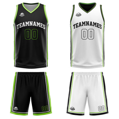 Benutzerdefinierte Schwarz Weiß Neon Grün Reversible Basketball Jersey Personalisierte Print Name Nummer Logo