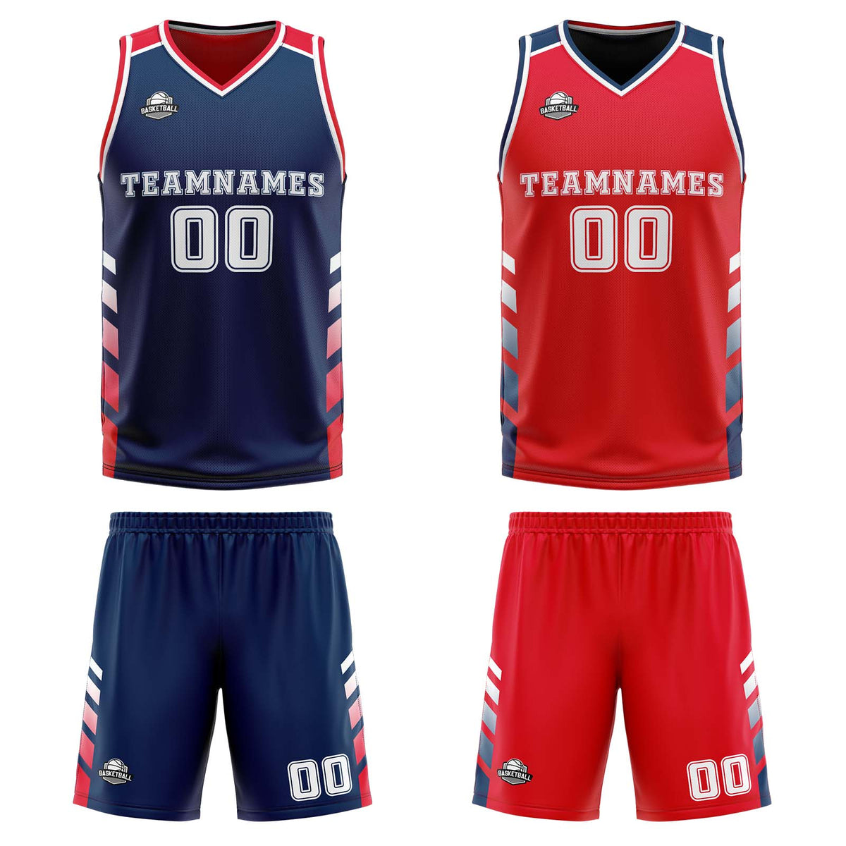 Benutzerdefinierte Marineblau  Rot Weiß Reversible Basketball Jersey Personalisierte Print Name Nummer Logo