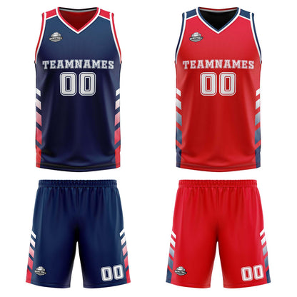 Benutzerdefinierte Marineblau  Rot Weiß Reversible Basketball Jersey Personalisierte Print Name Nummer Logo