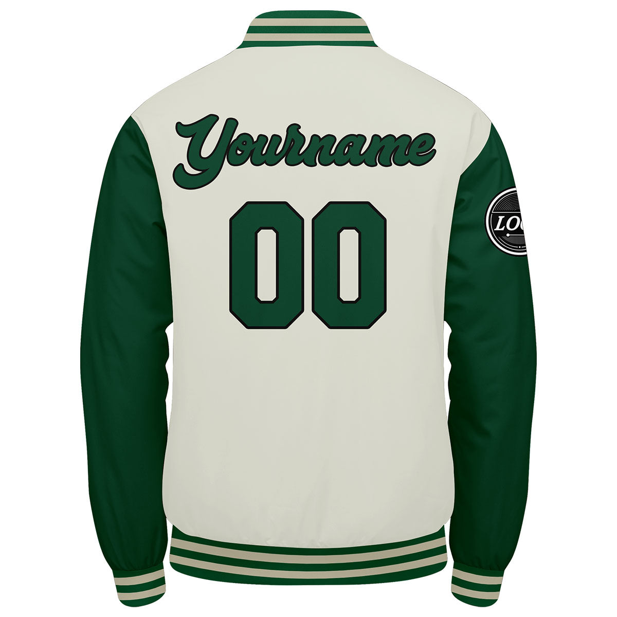 Benutzerdefinierte Verlauf Varsity-Jacke. Letterman-Jacke Grün Grüne Creme