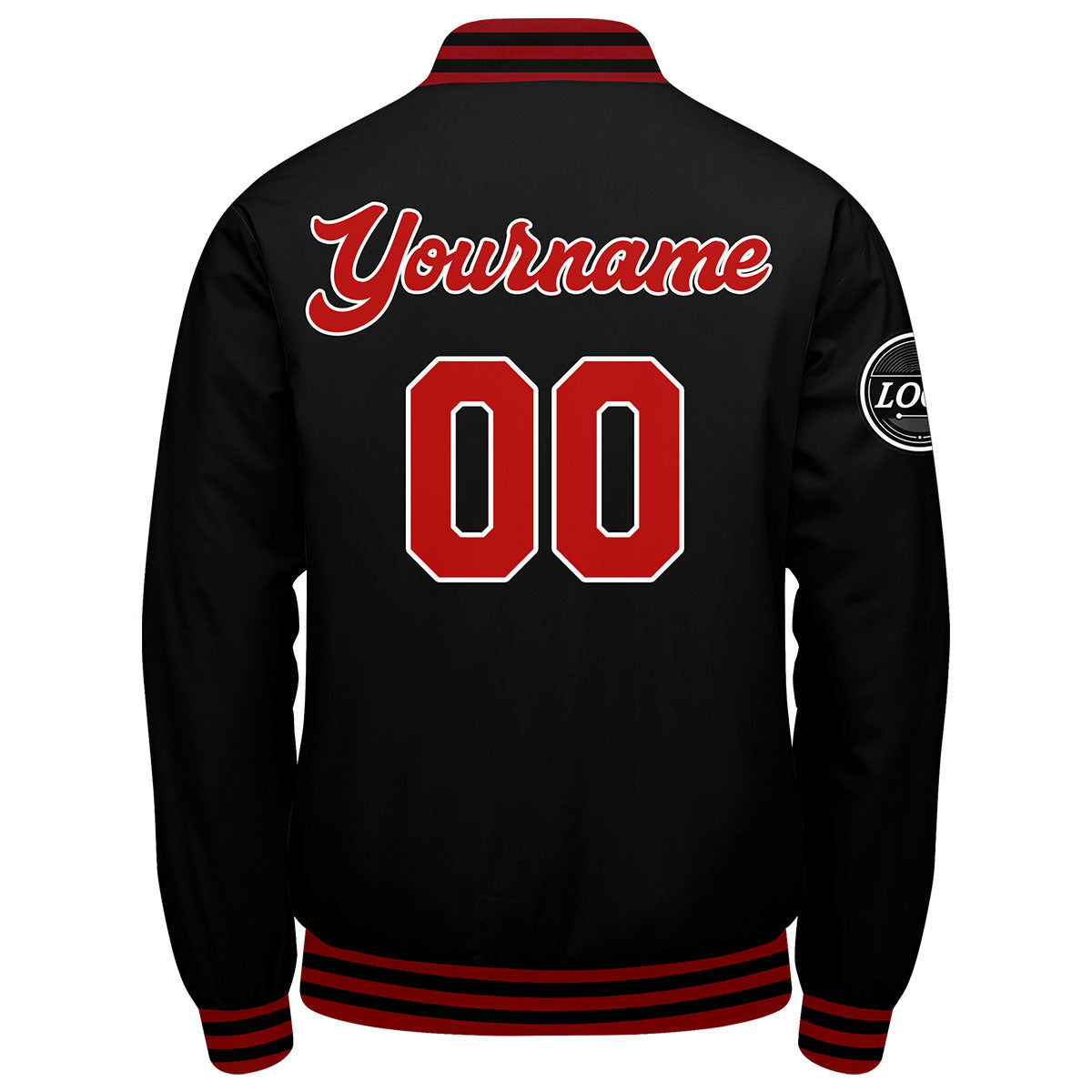 Benutzerdefinierte Verlauf Varsity-Jacke. Letterman-Jacke Rot Schwarz