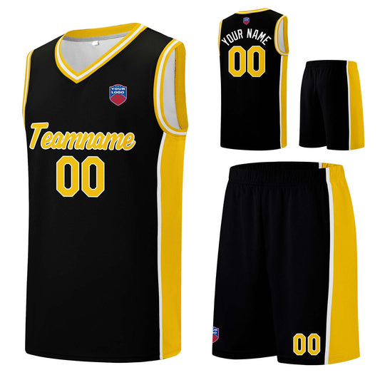 Individuelle Basketball-Jersey-Shorts für Männer und Frauen. Gestickter und gedruckter Name, Nummer und Logo Schwarz