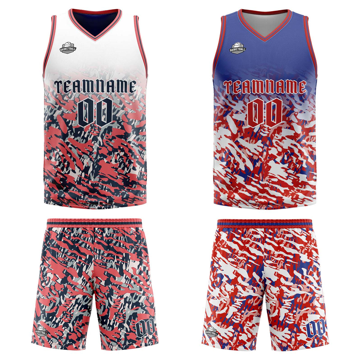 Benutzerdefinierte Blau Rot Weiß Reversible Basketball Jersey Personalisierte Print Name Nummer Logo