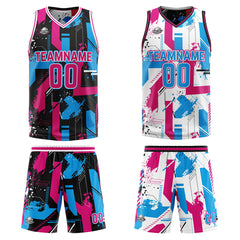 Benutzerdefinierte Rosa Licht Blau Reversible Basketball Jersey Personalisierte Print Name Nummer Logo