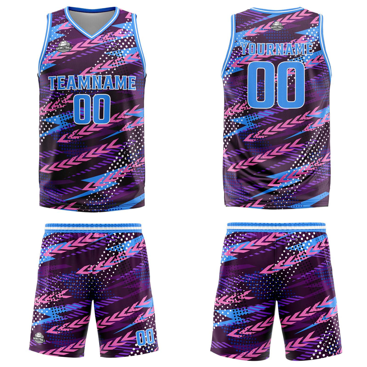 Benutzerdefinierter  Rosa Blau Basketball Jersey Uniform Anzug gedruckt Ihr Logo Name Nummer