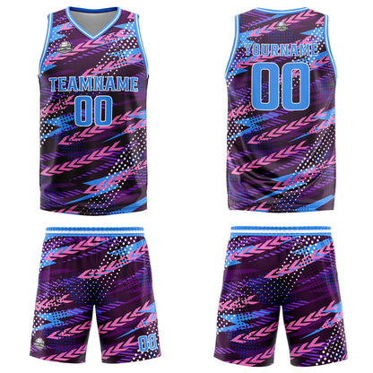 Benutzerdefinierter  Rosa Blau Basketball Jersey Uniform Anzug gedruckt Ihr Logo Name Nummer