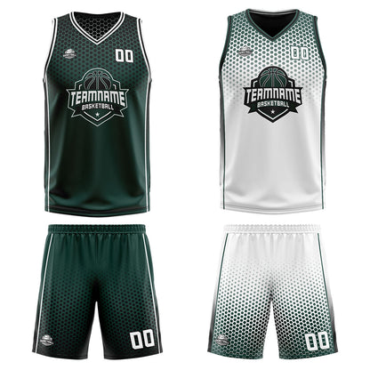 Benutzerdefinierte Olivengrün Weiß Schwarz Reversible Basketball Jersey Personalisierte Print Name Nummer Logo