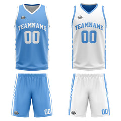 Benutzerdefinierte Reversible Basketball Jersey Personalisierte Print Name Nummer Logo Hellblau-weiß