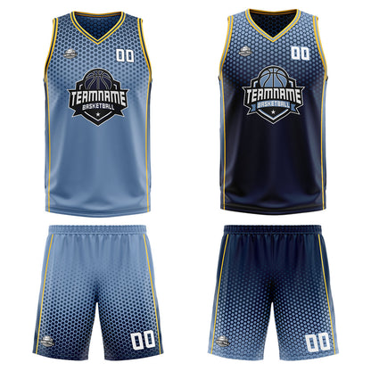 Benutzerdefinierte Staubiges Blau Marine Gelb Reversible Basketball Jersey Personalisierte Print Name Nummer Logo