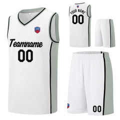 Individuelle Basketball-Jersey-Shorts für Männer und Frauen. Gestickter und gedruckter Name, Nummer und Logo Weiß&Grau