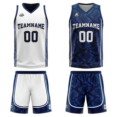 Benutzerdefinierte Weiß Dunkelblau Reversible Basketball Jersey Personalisierte Print Name Nummer Logo