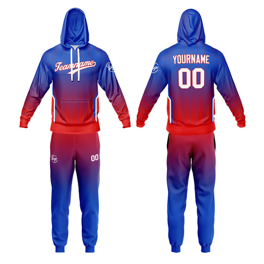 Benutzerdefiniert Blau Rot Tarnung Sport Jersey Satz Trainingsanzug Zur Seite fahren Kapuzenpullover Oberteile und Hose Satz Königlich