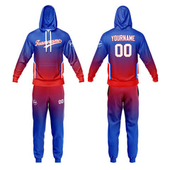 Benutzerdefiniert Blau Rot Tarnung Sport Jersey Satz Trainingsanzug Zur Seite fahren Kapuzenpullover Oberteile und Hose Satz Königlich