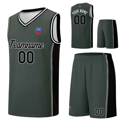 Individuelle Basketball-Jersey-Shorts für Männer und Frauen. Gestickter und gedruckter Name, Nummer und Logo Grau&Schwarz