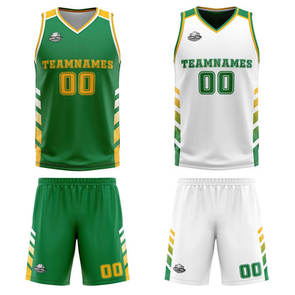 Benutzerdefinierte Grün Weiß Gelb Reversible Basketball Jersey Personalisierte Print Name Nummer Logo