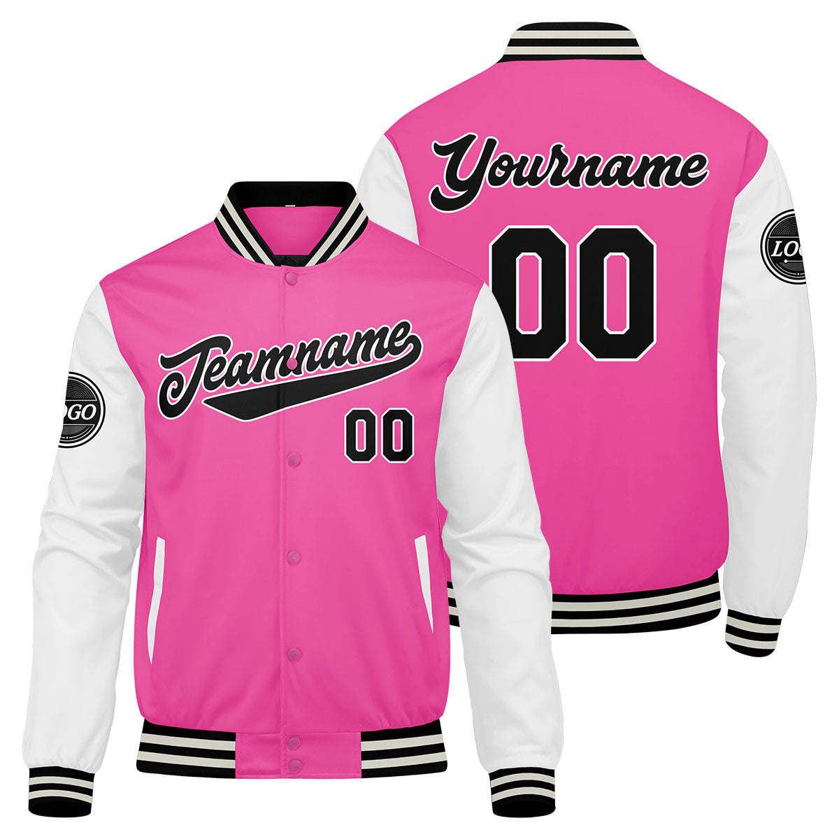 Benutzerdefinierte Verlauf Varsity-Jacke. Letterman-Jacke Pink