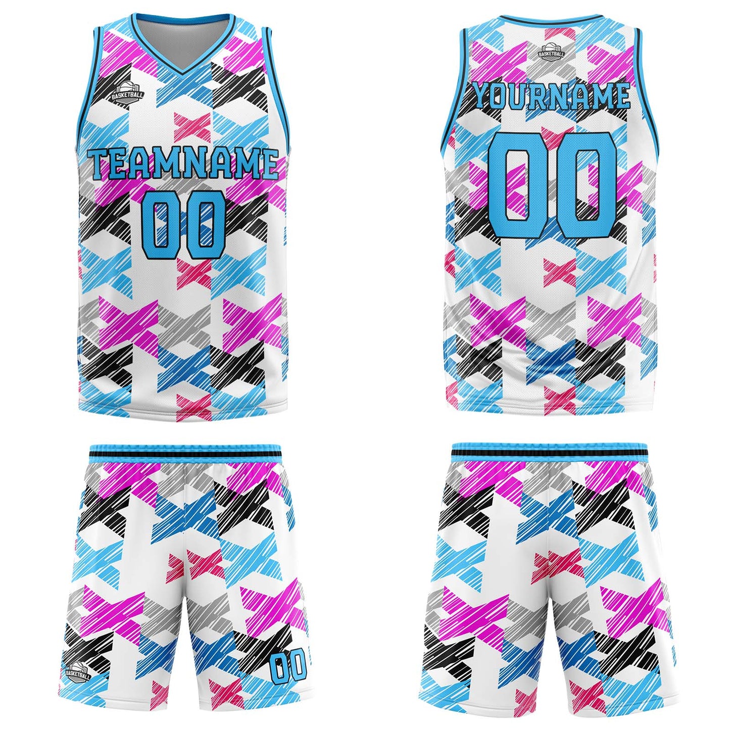 Benutzerdefinierter  Hellblau Basketball Jersey Uniform Anzug gedruckt Ihr Logo Name Nummer
