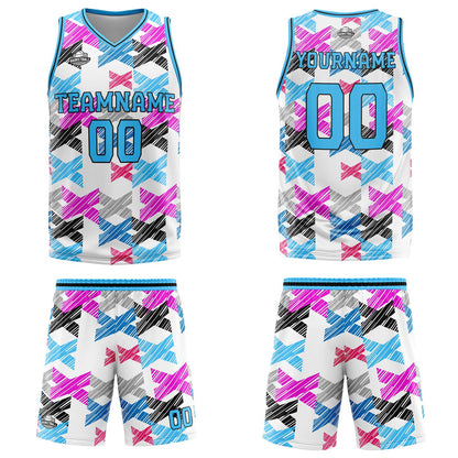 Benutzerdefinierter  Hellblau Basketball Jersey Uniform Anzug gedruckt Ihr Logo Name Nummer