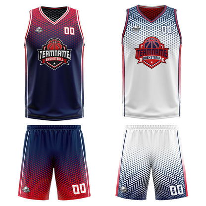 Benutzerdefinierte Marine Rot Weiß Reversible Basketball Jersey Personalisierte Print Name Nummer Logo