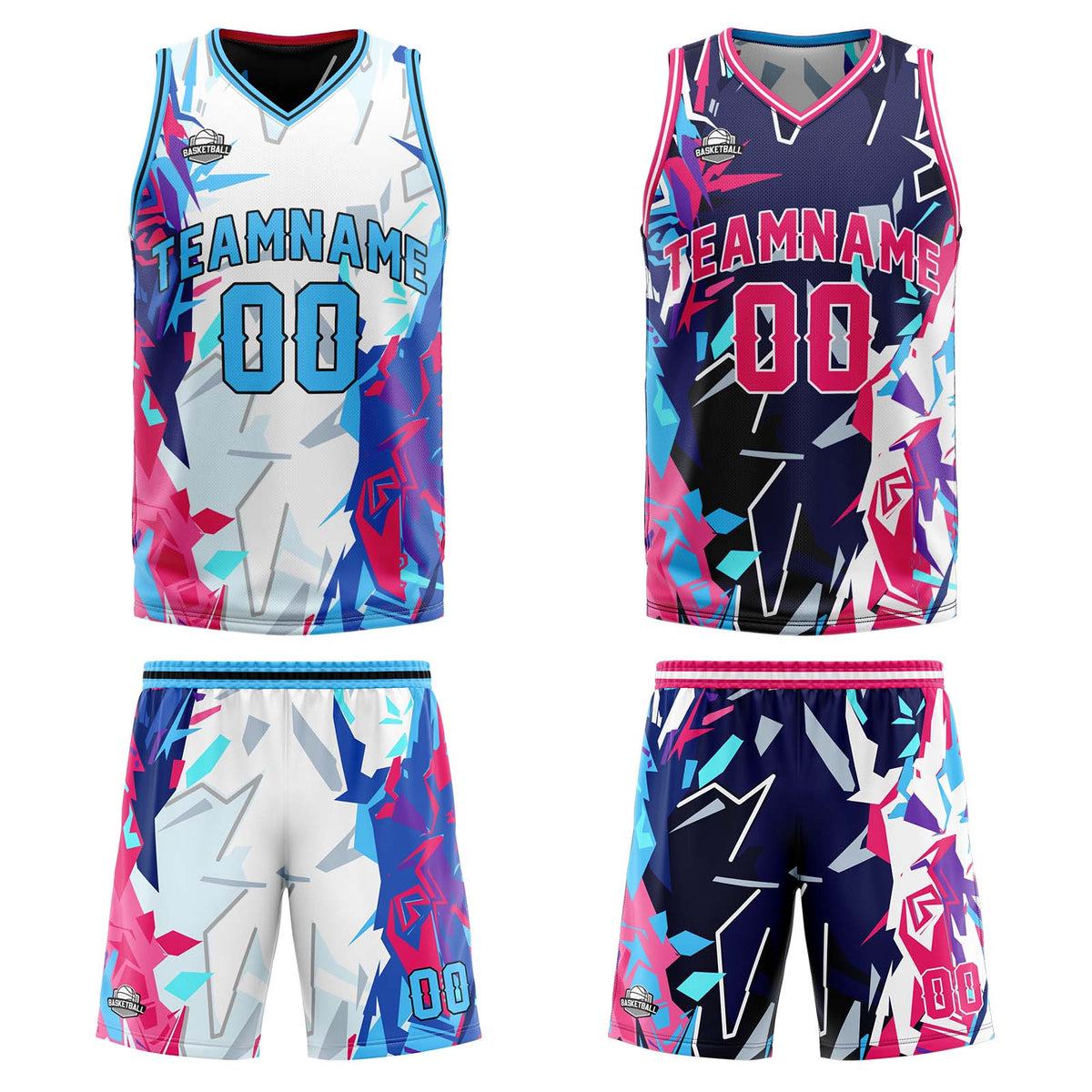 Benutzerdefinierte Hellblau Reversible Basketball Jersey Personalisierte Print Name Nummer Logo