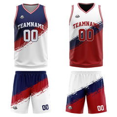 Benutzerdefinierte Reversible Basketball Jersey Personalisierte Print Name Nummer Logo Marine -Rot-Weiß