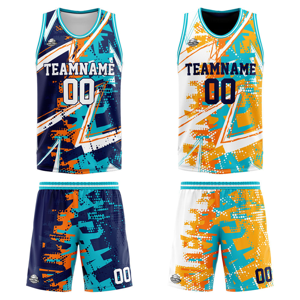 Benutzerdefinierte Reversible Basketball Jersey Personalisierte Print Name Nummer Logo Orange&Aqua