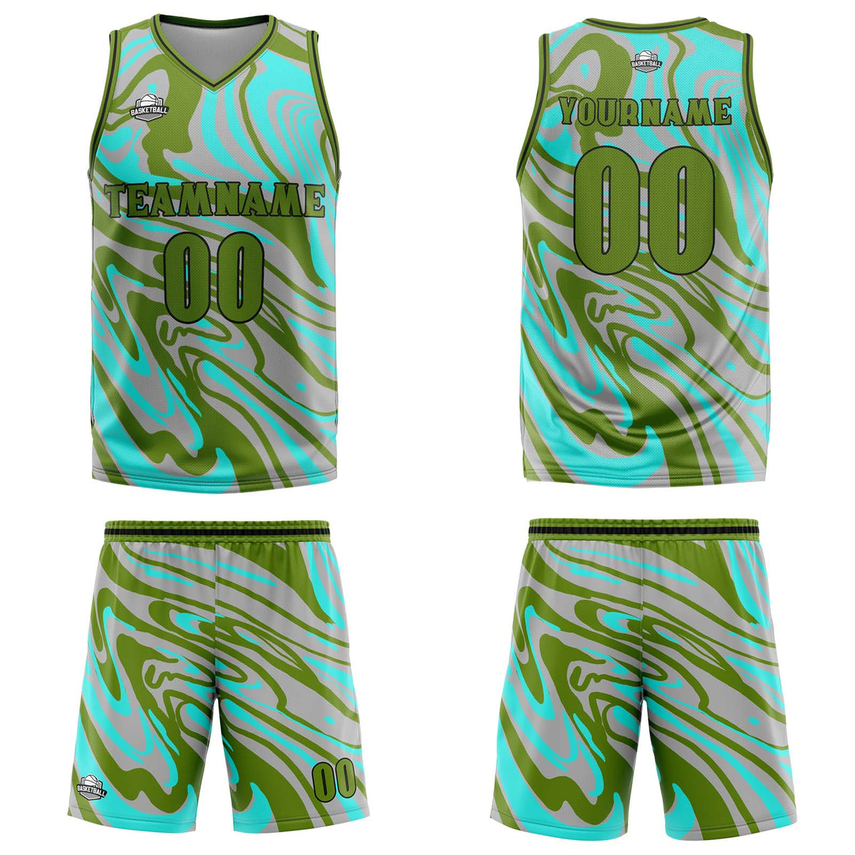 Benutzerdefinierter Grün Grau Basketball Jersey Uniform Anzug gedruckt Ihr Logo Name Nummer