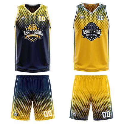 Benutzerdefinierte Marine Gelb Reversible Basketball Jersey Personalisierte Print Name Nummer Logo