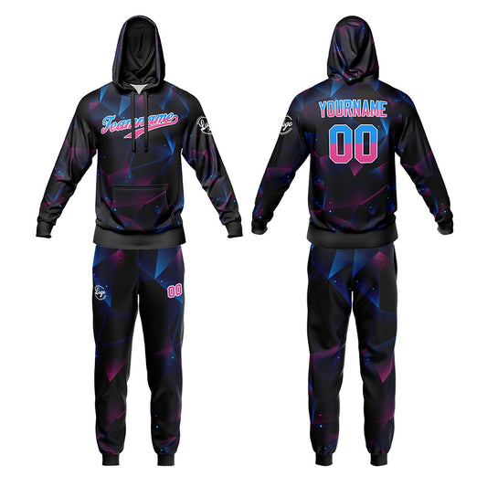 Benutzerdefiniert Schwarz Blau Tarnung Sport Jersey Satz Trainingsanzug Zur Seite fahren Kapuzenpullover Oberteile und Hose Satz Königlich