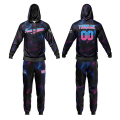 Benutzerdefiniert Schwarz Blau Tarnung Sport Jersey Satz Trainingsanzug Zur Seite fahren Kapuzenpullover Oberteile und Hose Satz Königlich