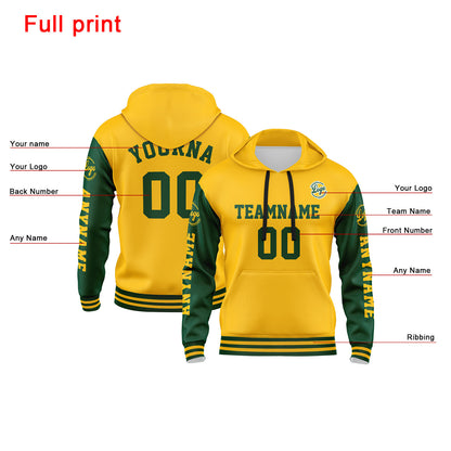 Benutzerdefiniert Grün Gelb Hoodie Personalisiert Männer Pullover Hoodie Gedruckt Team Name Number Logo für Frauen